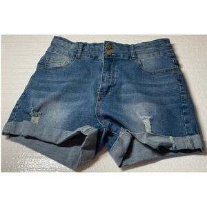 Womens Denim Shorts Distressed Cuffed High Waist Size L costal cowgirl